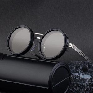 Polarized sunglasses with adjustable ND2-400 rotating lenses in a round industrial frame