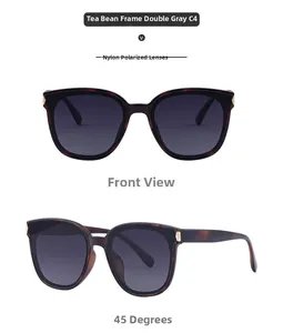 Macro detail of tortoiseshell square sunglasses with polarized nylon gradient lenses