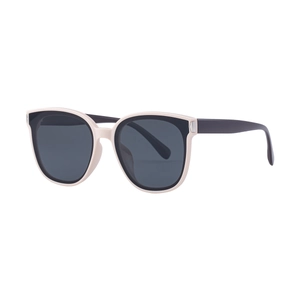 Fashionable square-frame polarized sunglasses with two-tone black and cream nylon lenses