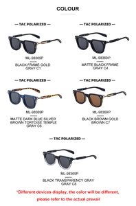 Matrix display of square polarized sunglasses in five colors with TAC lenses