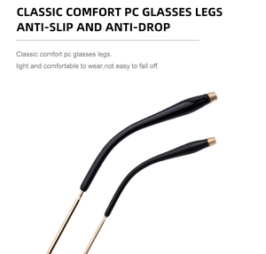 Detail of ergonomic anti-slip black PC temples with gold metal screw connectors for sunglasses