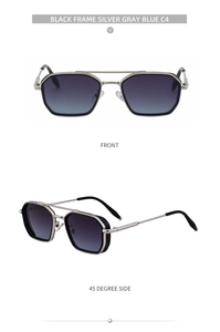 Retro square sunglasses with silver metal mesh side shields and gradient lenses