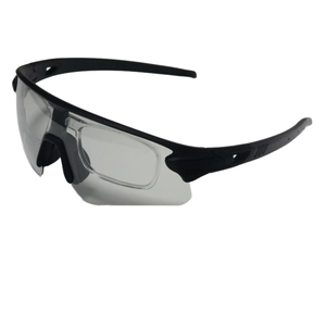 Polarized sports sunglasses for cycling with matte black frame and internal RX optical clip