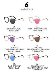 Détails de six lunettes de soleil œil de chat changeant de couleur avec accents dorés