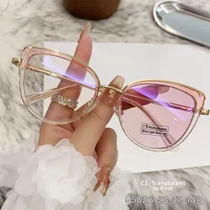 Détail des lunettes œil de chat photochromiques avec monture rose et transparente