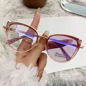 Détail de la monture œil-de-chat dégradé violet rose avec verres anti-lumière bleue
