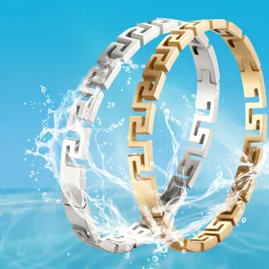 Bracelets en acier titane avec motif grec en or et argent, résistants à l'eau