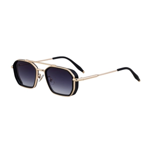Fashionable square vintage punk sunglasses with gold metal frame and side mesh shields