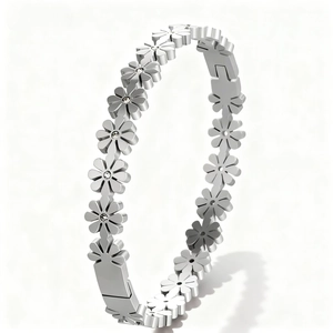 Bracelet Fleur Marguerite Acier Inoxydable Strass Incrusté Boucle Jonc Niche Mode Haut De Gamme Pour Femmes
