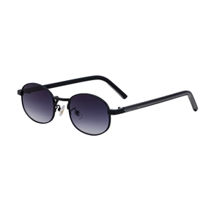 Retro oval metal sunglasses with gradient grey lenses and black frames for men and women