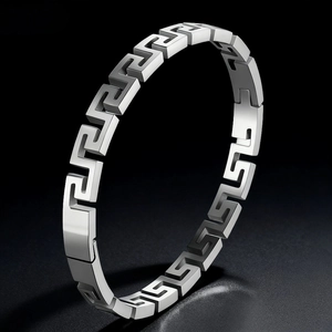 Bracciale Rigido In Acciaio Inossidabile Motivo Meandro Greco Cavo Gioielli Minimalisti Geometrici Per Uomini Donne Lusso Lucidato