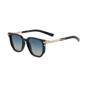 Fashionable black square sunglasses with zinc alloy temples and gradient blue lenses
