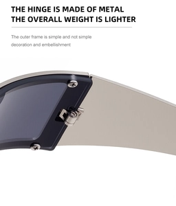 Detail of durable metal hinge with precision screws on square frame sunglasses