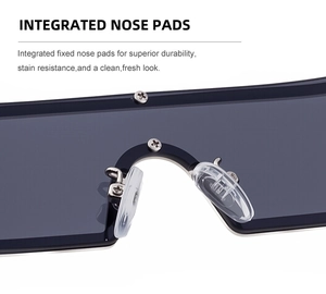 Detail view of integrated nose pads and metal screws on square frame sunglasses