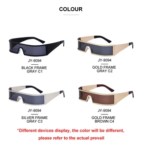 Detailed grid view of Y2K square sunglasses in black, gold, and silver metal frames