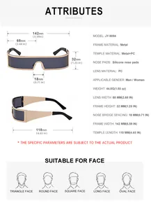 Detailed size chart for square metal sunglasses with dimensions and frame specifications