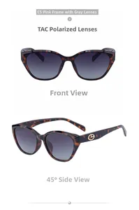 Macro view of C5 tortoiseshell cat-eye sunglasses with TAC polarized gradient lenses
