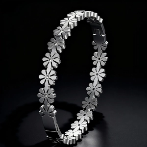 Bracelet Jonc Fleurs De Marguerite En Acier Inoxydable Avec Strass Fermoir À Boucle Bijoux De Mode Élégants Pour Femmes