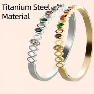 Bracelets en acier titane doré et argenté avec cristaux colorés taille marquise
