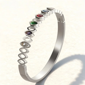 Colorful Gemstone Bangle Bracelet Titanium Stainless Steel Hollow Geometric Marquise Cut Jewelry Women Fashion Non-Fading