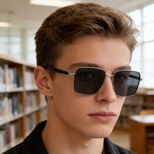 Square Polarized Sunglasses For Men Nylon Lenses Stainless Steel Frame UV400 Trendy Fashion Outdoor Driving Eyewear