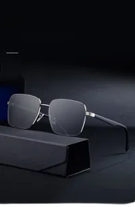 Detail of square polarized nylon lenses and carbon fiber textured arms on sunglasses