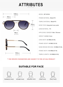 Detail of vintage oval sunglasses featuring metal frame, weight 32g and gradient lenses