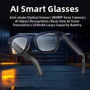 Close-up of AI smart sunglasses with 8MP Sony camera and 320mAh battery tech
