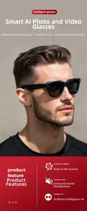 Smart AI glasses with built-in HD camera and five-mic array for photo and video