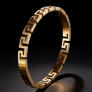 Greek Key Hollow Bangle Stainless Steel Geometric Pattern Bracelet Luxury Fashion Jewelry For Women Men