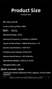 Technical specifications of AI smart glasses featuring 5MP camera and 5GHz WiFi connectivity