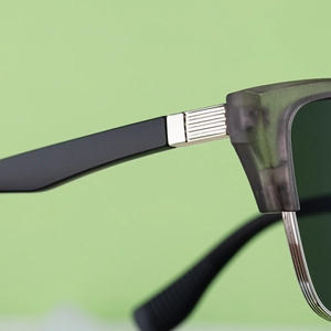 Close-up of wood grain temple and durable metal hinge on vintage cat eye sunglasses