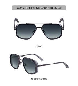 Vues détaillées de lunettes aviateur en métal gris avec verres dégradés et double pont