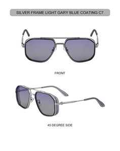 Détails de lunettes aviateur carrées argentées avec verres dégradés bleus et double pont