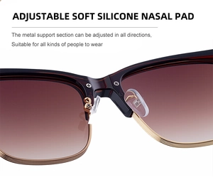 Detail of adjustable soft silicone nose pads on brown tortoise shell sunglasses