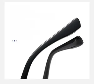 Detail of ergonomic curved non-slip black temple tips for square optical glasses frames
