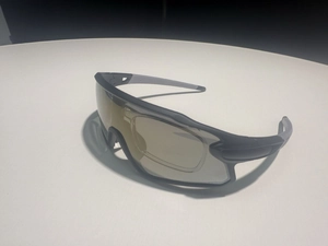Detail of cycling sunglasses with built-in removable RX insert frame for prescription lenses