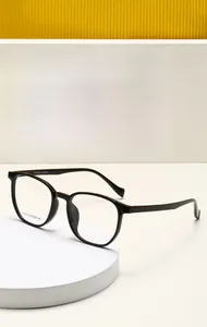 Detail of black square optical glasses showing frame dimensions J10004 and internal markings