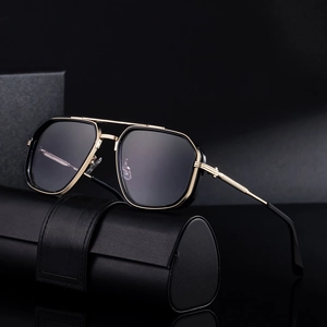 Lunettes de soleil punk rétro homme avec double pont doré et coffret cadeau de luxe