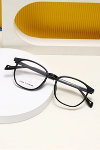 Detailed view of black square frame eyeglasses J10004 with 51-18-148 size marking