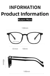 Detailed size chart for square frame glasses with full 139mm width measurements