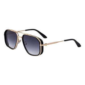 Lunettes de soleil aviateur carrées rétro pour homme avec monture en métal noir et or