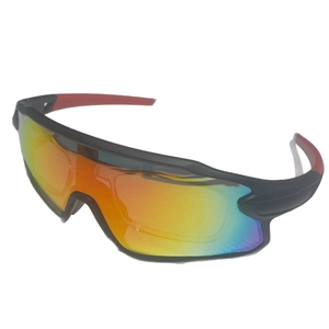 2025 Men's sports cycling sunglasses with black frame and orange gradient fire lens