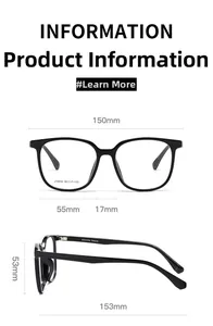Dimensions détaillées des montures de lunettes carrées noires avec mesures de taille précises