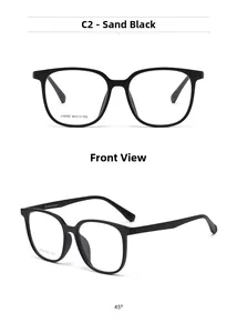 Gros plan sur les lunettes carrées noir mat montrant le modèle J10002 et les spécifications