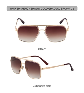 Close-up of pilot style sunglasses with double-bridge design and golden metal temples