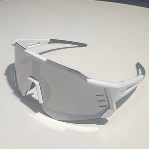 White frame sports cycling sunglasses with dark grey lenses for outdoor windproof protection
