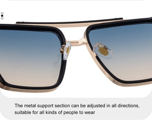 Detail of adjustable metal nose pads on square frame sunglasses with gradient lenses