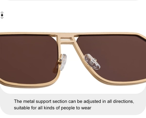 Close-up of adjustable silicone nose pads and sturdy gold metal bridge on sunglasses