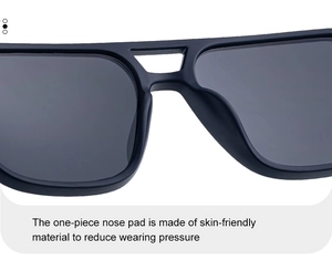 Close-up of integrated nose pads on square polar sunglasses for comfortable skin fit